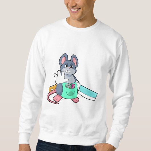 Sweatshirt Souris comme coiffeur avec ciseaux et comble (Devant)