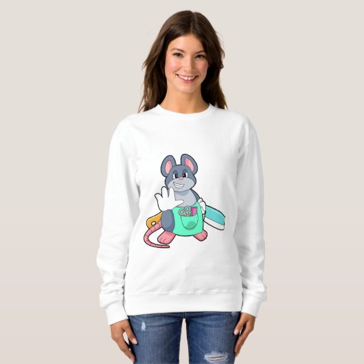 Sweatshirt Souris comme coiffeur avec ciseaux et comble (Devant entier)