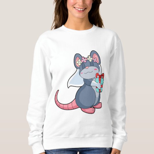 Sweatshirt Souris comme mariée avec voile et cadeau.PNG (Devant)