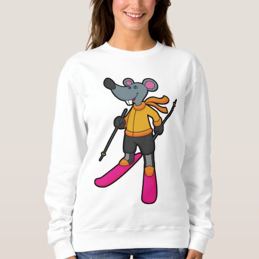 Sweatshirt Souris comme skieur avec ski (Devant)