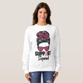 Sweatshirt Soutien Squad Messy Bun Pink Warrior Cancer du sei (Devant entier)