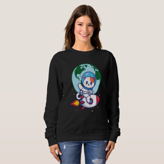 Sweatshirt Space Cute Cat Outerspace Rocket Earth (Devant entier)