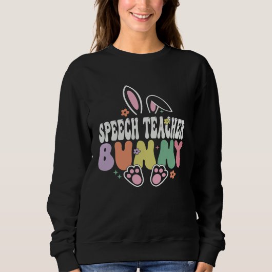 Sweatshirt Speech Teacher Bunny  Easter Day Groovy Family Mat (Devant)