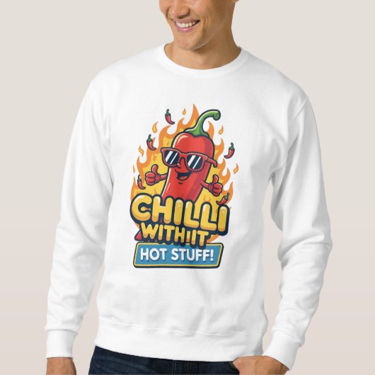 Sweatshirt Spicy Pepper Tee – “Chilli With It” Cartoon Design (Devant)