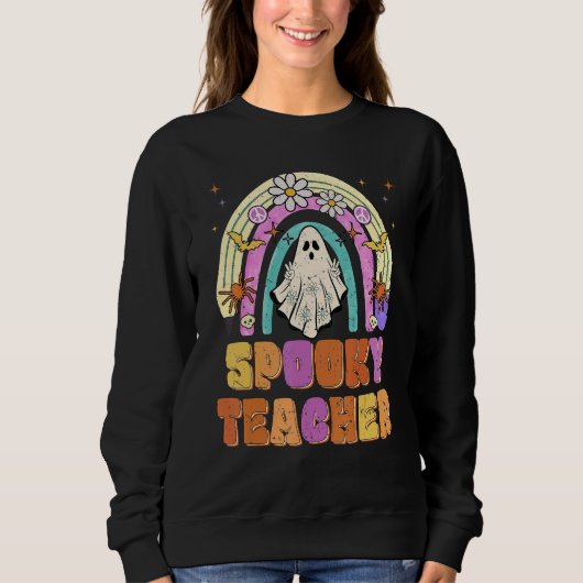 Sweatshirt Spooky Teacher Retro Spooky Floral Ghost Hippie Ha (Devant)