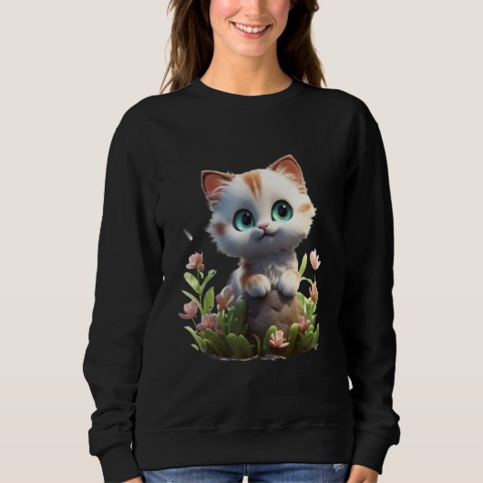 Sweatshirt Spring Garden Kitten Flower Cat Girl Floral Blosso (Devant)
