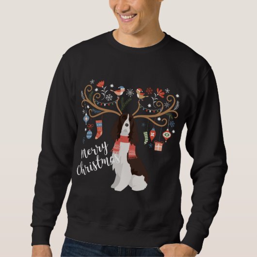Sweatshirt Springer anglais espagnol renne de Noël chien (Devant)