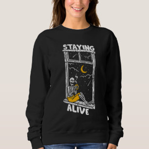 Sweatshirt Squelette Buveur de Café Reste en Vie