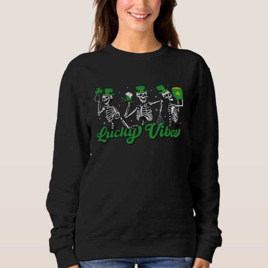 Sweatshirt Squelette dansant Vibes Chanceux Saint-Patrick 20 (Devant)