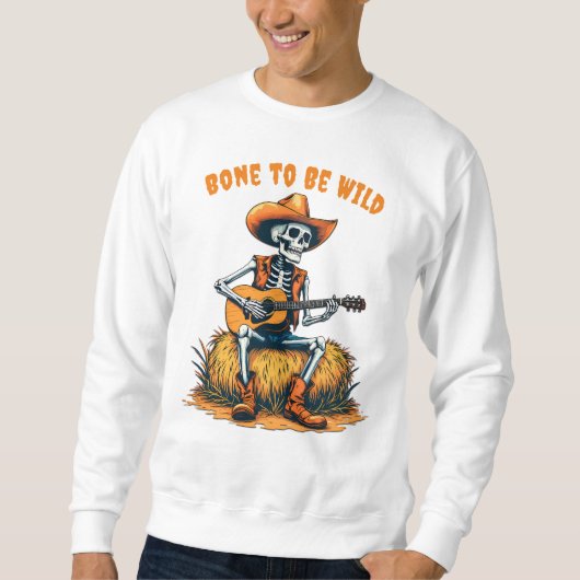 Sweatshirt Squelette de cowboy d'Halloween jouant de la guita (Devant)