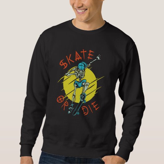Sweatshirt Squelette de skateboard ou mourir (Devant)