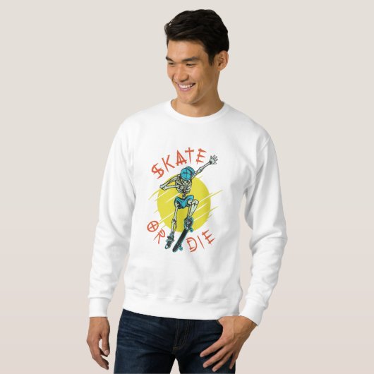 Sweatshirt Squelette de skateboard ou mourir (Devant entier)