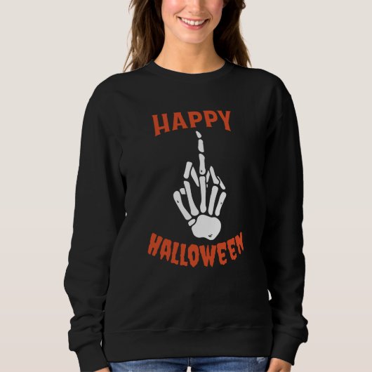 Sweatshirt Squelette Doigt Moyen Joyeux Halloween (Devant)