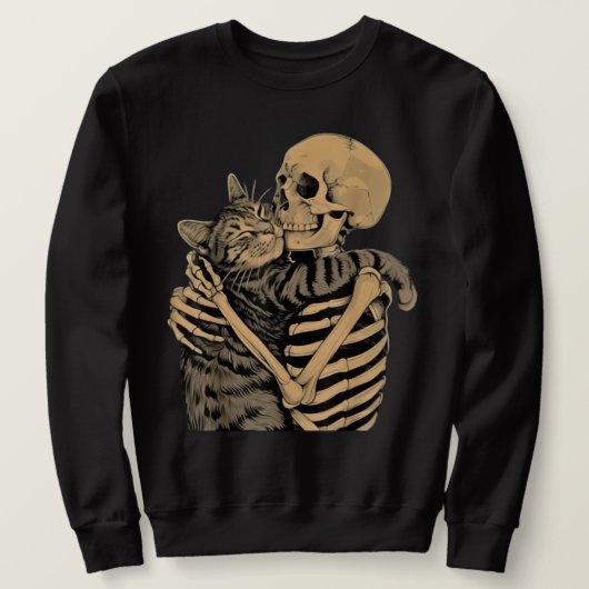 Sweatshirt Squelette qui étreint un chat – Cadeau mignon pour (Design devant)