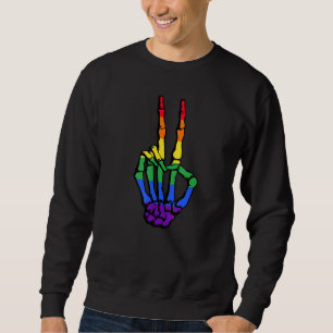 Sweatshirt Squelette Vintage Main Signe de Paix Amour Lesbien