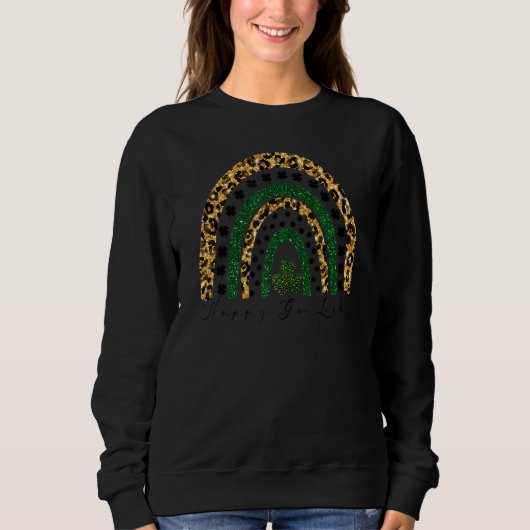 Sweatshirt St Patrick's Day Happy Go Lucky Rainbow Léopard Pr (Devant)