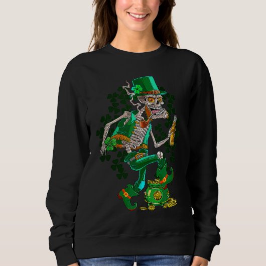 Sweatshirt St Patrick's Day Skeleton Drinking Beer C Pot Of G (Devant)