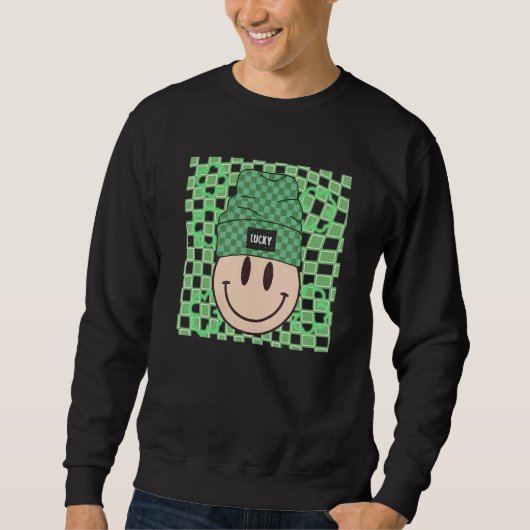 Sweatshirt St Patricks Happy Face Hat Lucky Vibes Retro Irish (Devant)