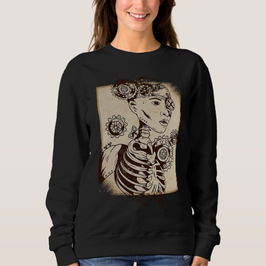 Sweatshirt Steampunk vintage skeleton scary face (Devant)