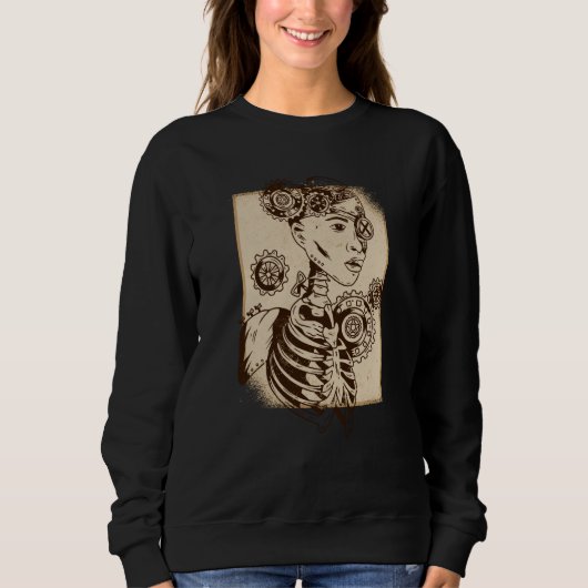 Sweatshirt Steampunk vintage skeleton scary face (Devant)