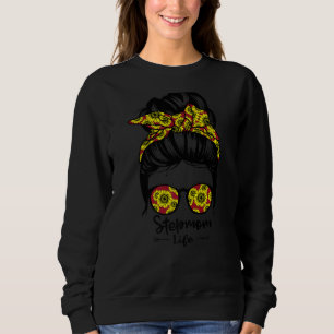 Sweatshirt Stepmaman Vie Messager Bun Cheveux Drôle Tournesol