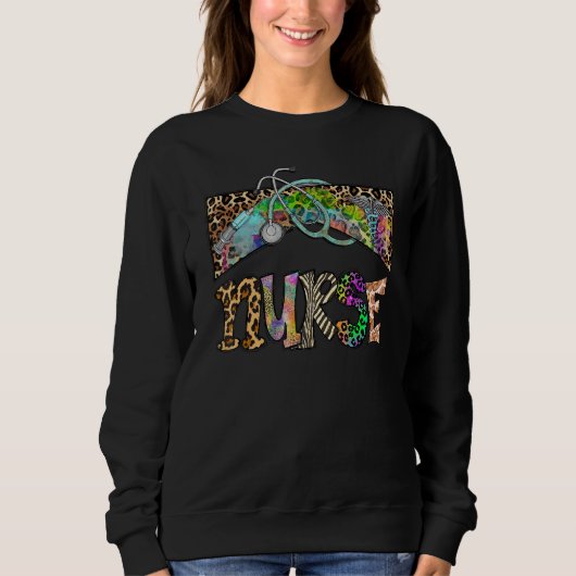 Sweatshirt Stéthoscope léopard Vie d'infirmière Soins infirmi (Devant)