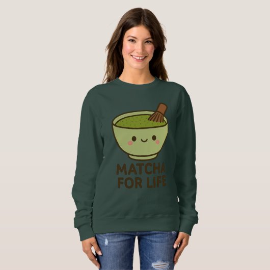 Sweatshirt Sticker à bol mignon Matcha (Devant entier)