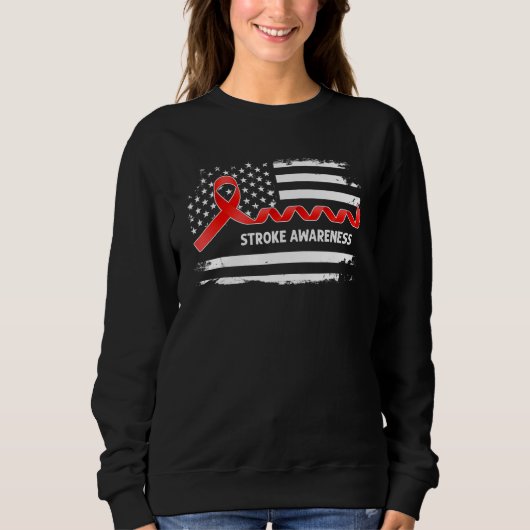 Sweatshirt Stroke Awareness American Flag Red Ribbon (Devant)