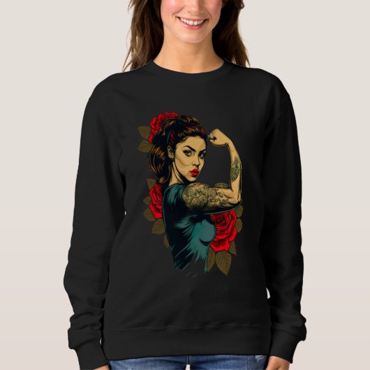 Sweatshirt Strong Wife Mother Roses Never Give Up  2 (Devant)