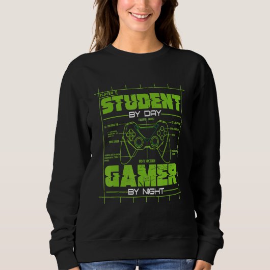 Sweatshirt Student By Day Gamer By Night  Gaming Student Grap (Devant)