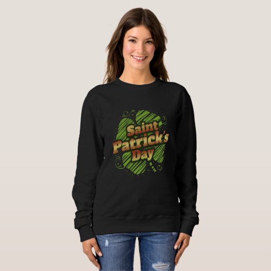 Sweatshirt Stylized Four Leaf C Shamrock For St Patricks Day (Devant entier)