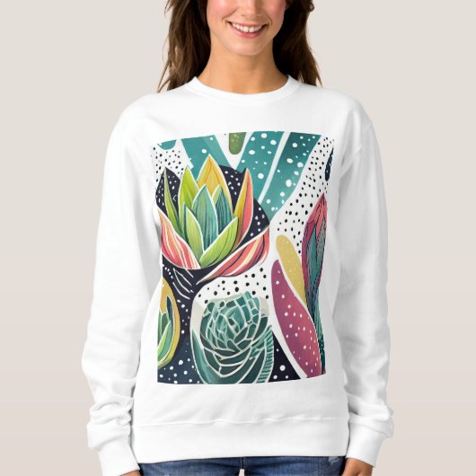 Sweatshirt Succulents en vert et rose (Devant)