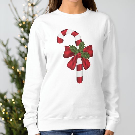 Sweatshirt Sucre de canne Avec Bow Et Christmas Holly