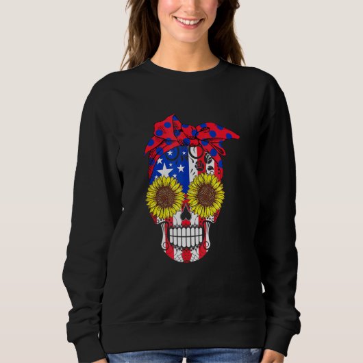 Sweatshirt Sugar Crâne drapeau américain tournesol fleurs flo (Devant)