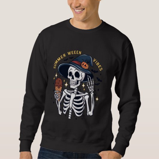 Sweatshirt Summerween Vibes Funny Skeleton Ice Cream Été V (Devant)