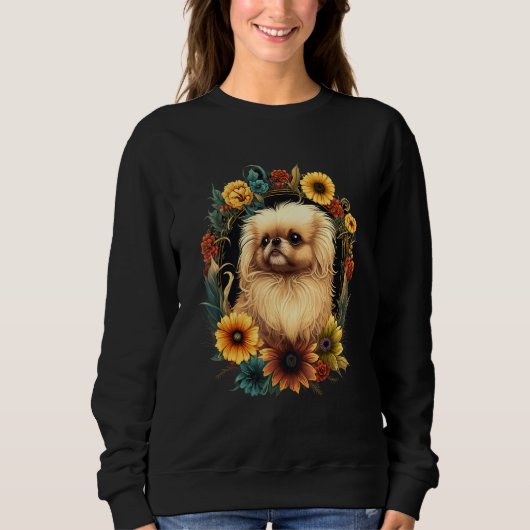 Sweatshirt Sunflower Hippie Floral Pekingese Dog (Devant)