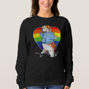 Sweatshirt Super English Bulldog Skateboarder Rainbow Heart S