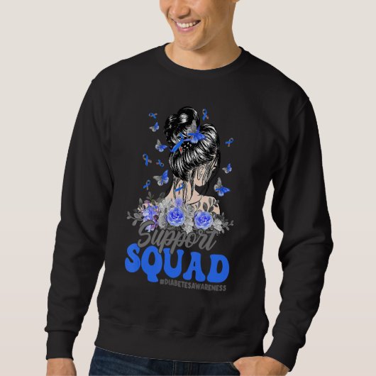 Sweatshirt Support Squad Messy Bun Butterfly Diabetes Awarene (Devant)