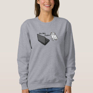 Sweatshirt Sur mon ordinateur drôle de mème de chat blanc