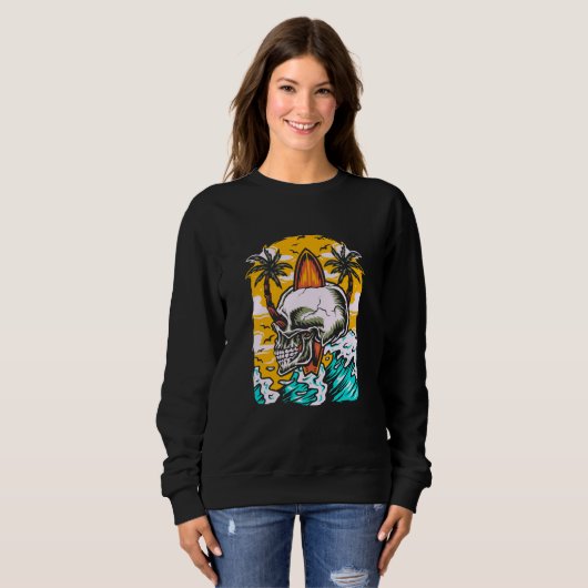 Sweatshirt Surfer Skeleton Waves  Surfboard Surfrider Taco Su (Devant entier)