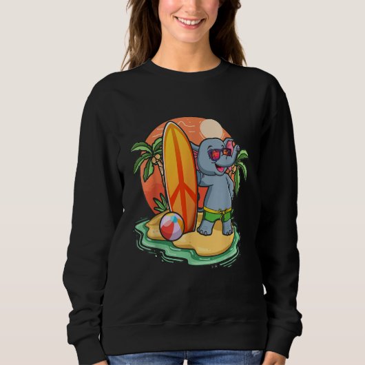 Sweatshirt Surfing Elephant Beach Vacation Animal Graphic (Devant)