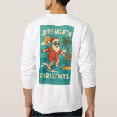 Sweatshirt Surfing Into Christmas | Tropical Santa Beach T-Sh (Dos)