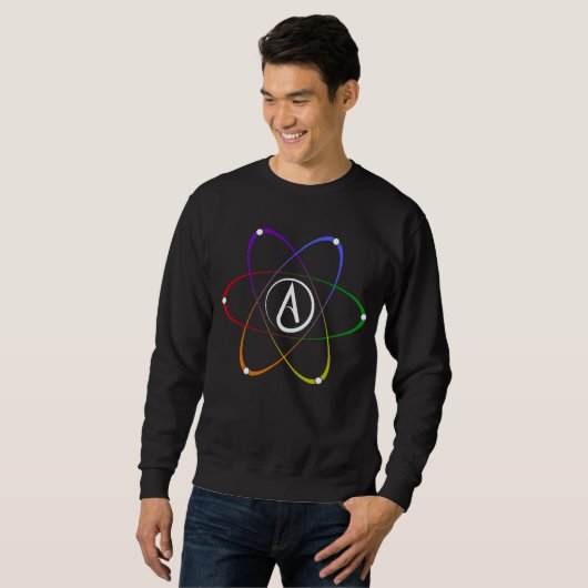 Sweatshirt Symbole d'atome athée arc-en-ciel blanc (Devant entier)