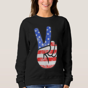 Sweatshirt Symbole de paix du drapeau américain main 4 juille