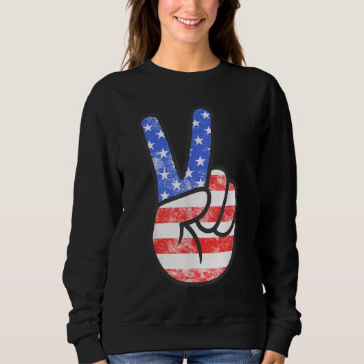 Sweatshirt Symbole de paix du drapeau américain main 4 juille (Devant)