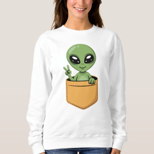 Sweatshirt Sympa Alien Pocket Peace Sign Funny UFO Space Wome (Devant)