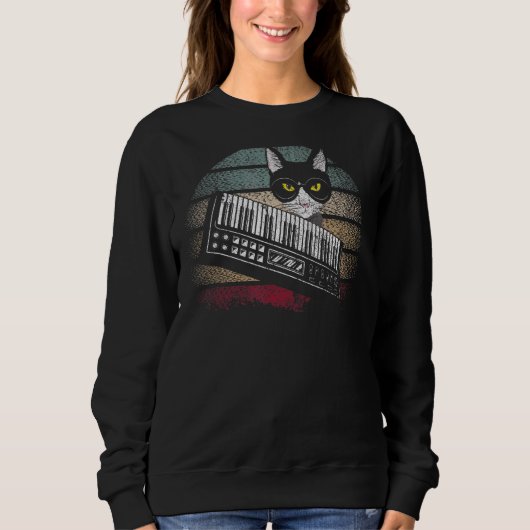 Sweatshirt Synthétiseur Cat Retro Synth Vaporwave (Devant)