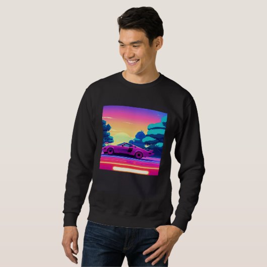 Sweatshirt Synthwave car outrun retrowave futuresynth sci fi  (Devant entier)