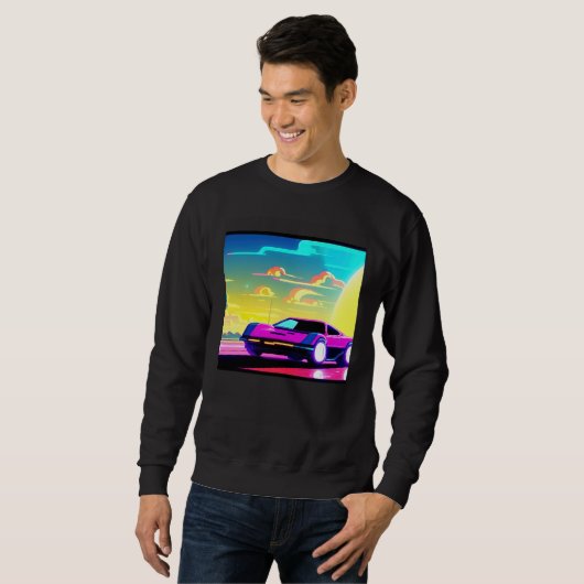 Sweatshirt Synthwave car outrun retrowave futuresynth sci fi  (Devant entier)