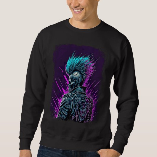 Sweatshirt Synthwave Zombie Skull (Devant)